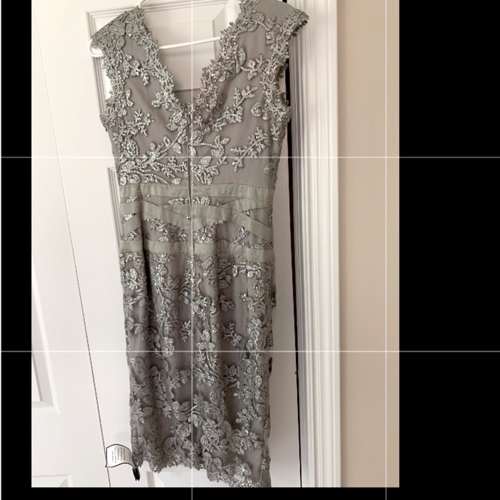 Tadashi Shoji gray lace dress
